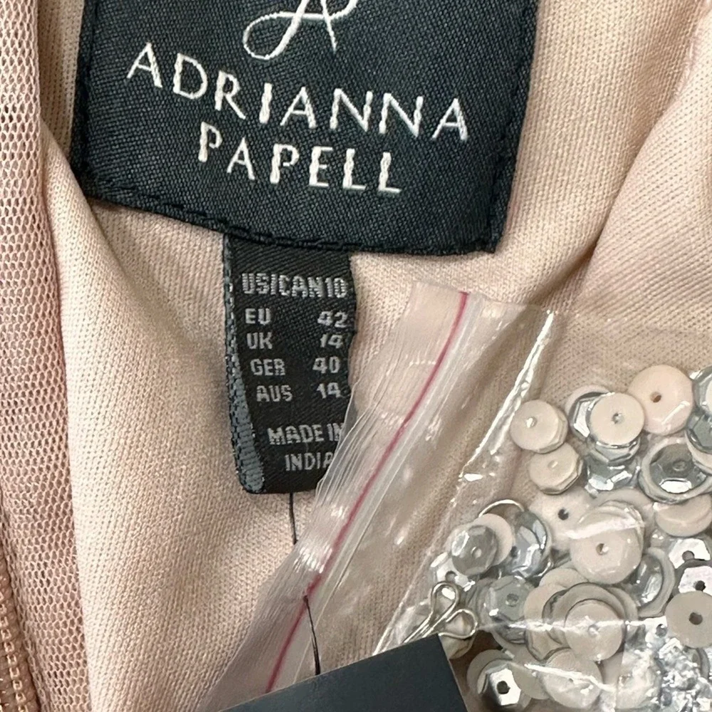 Adrianna Papell Sequin Gown 10 Blush NWT Scoop Back‎ Beaded Evening Dress